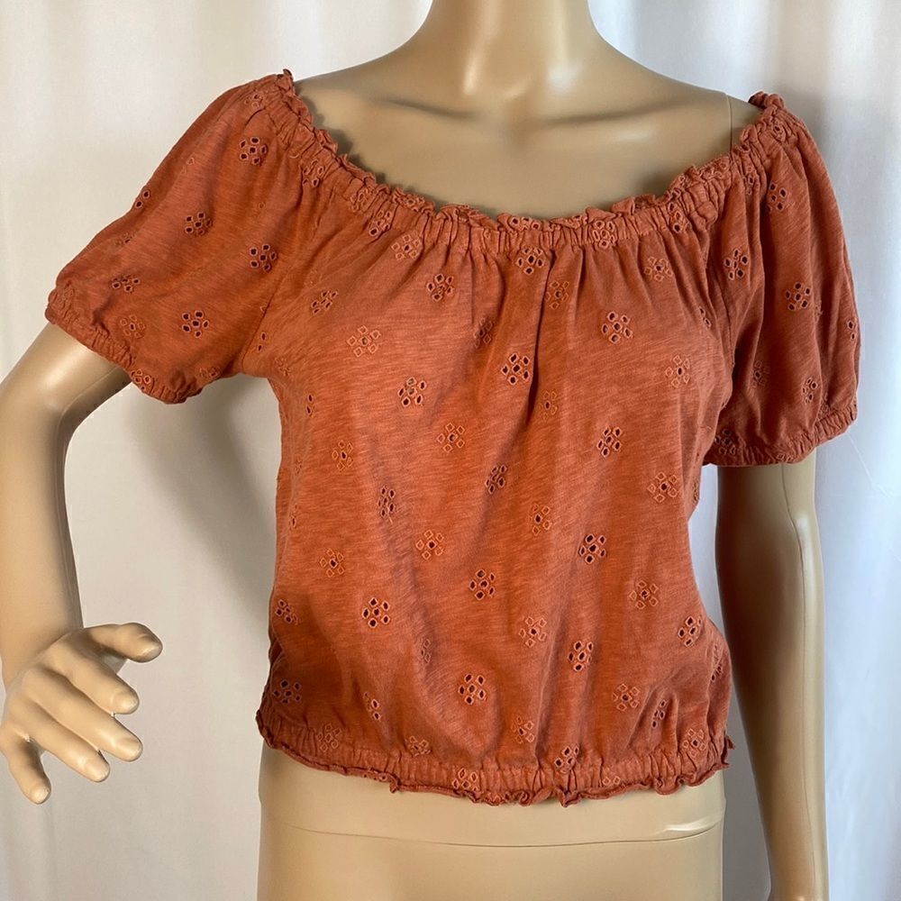 American Eagle Outfitters 100% cotton eyelet off the shoulder crop top size M